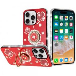 iPhone 16 Pro Max 6.9 inch Splendid Glitter with Diamonds All Around Edges Ring Stand Case Cover