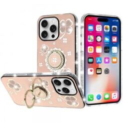 iPhone 16 Pro 6.3 inch Splendid Glitter with Diamonds All Around Edges Ring Stand Case Cover - G