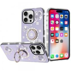 iPhone 16 Pro 6.3 inch Splendid Glitter with Diamonds All Around Edges Ring Stand Case Cover - P