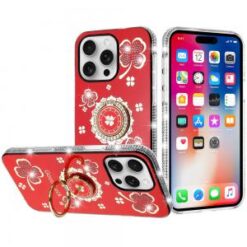 iPhone 16 Pro 6.3 inch Splendid Glitter with Diamonds All Around Edges Ring Stand Case Cover - R