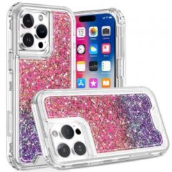 iPhone 16 Pro 6.3 inch Epoxy Sticker Glitter 3in1 Shockproof Transparent Hybrid Case - Hot Pink