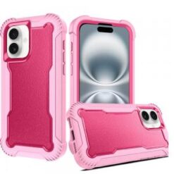 iPhone 16 6.1 inch 3in1 Two Tone Shockproof Transparent Hybrid Case - Clear + Pink