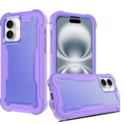 iPhone 16 6.1 inch 3in1 Two Tone Shockproof Transparent Hybrid Case - Clear + Purple