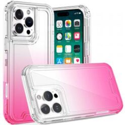 iPhone 16 Pro Max 6.9 inch 3in1 Two Tone Shockproof Transparent Hybrid Case - Clear + Pink