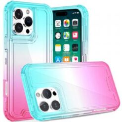 iPhone 16 Pro Max 6.9 inch 3in1 Two Tone Shockproof Transparent Hybrid Case - Light Blue + Pink