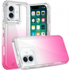 For iPhone 16 Plus 6.7 inch 3in1 Two Tone Shockproof Transparent Hybrid Case - Clear + Purple