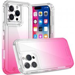 iPhone 16 Pro 6.3 inch 3in1 Two Tone Shockproof Transparent Hybrid Case - Clear + Pink