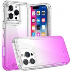 iPhone 16 Pro 6.3 inch 3in1 Two Tone Shockproof Transparent Hybrid Case - Clear + Purple