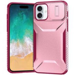 For iPhone 16 Plus 6.7 inch Ultimate U Design Hybrid with Camera Window Covering - Pink+Burgundy