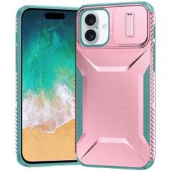 For iPhone 16 Plus 6.7 inch Ultimate U Design Hybrid with Camera Window Covering - Pink+Teal