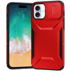 For iPhone 16 Plus 6.7 inch Ultimate U Design Hybrid with Camera Window Covering - Red
