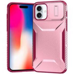 iPhone 16 6.1 inch Utter Tough Metal Ring Movable Camera Window Hybrid Case Cover - Black