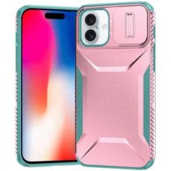 iPhone 16 6.1 inch Utter Tough Metal Ring Movable Camera Window Hybrid Case Cover - Gray