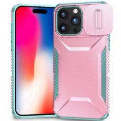 iPhone 16 Pro 6.3 inch Ultimate U Design Hybrid with Camera Window Covering - Pink+Teal