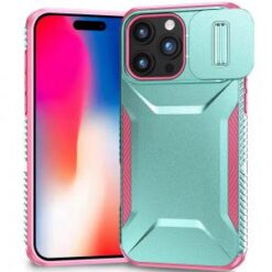 iPhone 16 Pro 6.3 inch Ultimate U Design Hybrid with Camera Window Covering - Teal+Pink