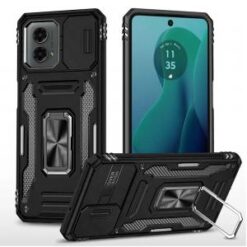 For Motorola Moto G 5G 2024 Utter Tough Metal Ring Movable Camera Window Hybrid Case Cover - Black