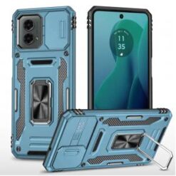 For Motorola Moto G 5G 2024 Utter Tough Metal Ring Movable Camera Window Hybrid Case Cover - Light B