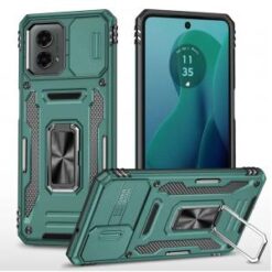 For Motorola Moto G 5G 2024 Utter Tough Metal Ring Movable Camera Window Hybrid Case Cover - Midnigh