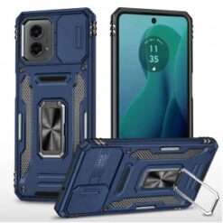 For Motorola Moto G 5G 2024 Utter Tough Metal Ring Movable Camera Window Hybrid Case Cover - Navy bl
