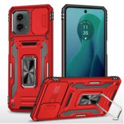 For Motorola Moto G 5G 2024 Utter Tough Metal Ring Movable Camera Window Hybrid Case Cover - Red