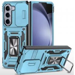 For Samsung Z Fold 6 Utter Tough Metal Ring Movable Camera Window Hybrid Case Cover - Light Blue