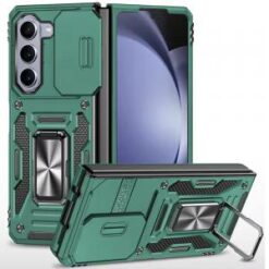 For Samsung Z Fold 6 Utter Tough Metal Ring Movable Camera Window Hybrid Case Cover - Midnight Green