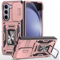 For Samsung Z Fold 6 Utter Tough Metal Ring Movable Camera Window Hybrid Case Cover - Rose Gold