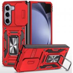 For Samsung Z Fold 6 Utter Tough Metal Ring Movable Camera Window Hybrid Case Cover - Red