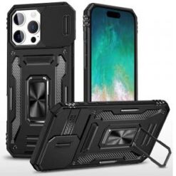 iPhone 16 Pro Max 6.9 inch Utter Tough Metal Ring Movable Camera Window Hybrid Case Cover - Blac