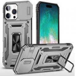 iPhone 16 Pro Max 6.9 inch Utter Tough Metal Ring Movable Camera Window Hybrid Case Cover - Gray
