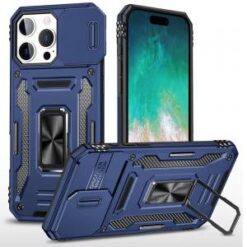 iPhone 16 Pro Max 6.9 inch Utter Tough Metal Ring Movable Camera Window Hybrid Case Cover - Navy