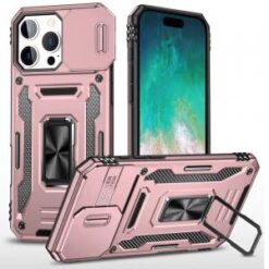 iPhone 16 Pro Max 6.9 inch Utter Tough Metal Ring Movable Camera Window Hybrid Case Cover - Rose