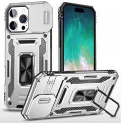 iPhone 16 Pro Max 6.9 inch Utter Tough Metal Ring Movable Camera Window Hybrid Case Cover - Silv