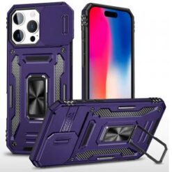 iPhone 16 Pro 6.3 inch Utter Tough Metal Ring Movable Camera Window Hybrid Case Cover - Dark Pur