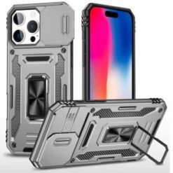 iPhone 16 Pro 6.3 inch Utter Tough Metal Ring Movable Camera Window Hybrid Case Cover - Gray