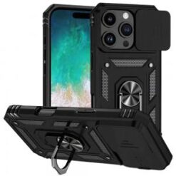 iPhone 16 Pro Max 6.9 inch Well Protective Magentic Ring Stand Camera Protective Cover Case - Bl