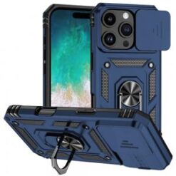 iPhone 16 Pro Max 6.9 inch Well Protective Magentic Ring Stand Camera Protective Cover Case - Bl