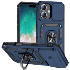 For iPhone 16 Plus 6.7 inch Well Protective Magentic Ring Stand Camera Protective Cover Case - Blue