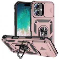 For iPhone 16 Plus 6.7 inch Well Protective Magentic Ring Stand Camera Protective Cover Case - Rose