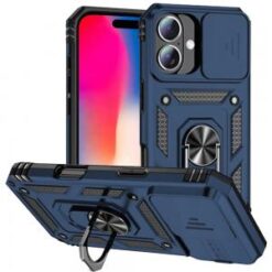 iPhone 16 6.1 inch Well Protective Magentic Ring Stand Camera Protective Cover Case - Rose Gold