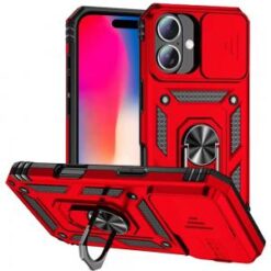 iPhone 16 6.1 inch Well Protective Magentic Ring Stand Camera Protective Cover Case - Silver