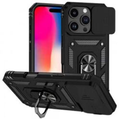 iPhone 16 Pro 6.3 inch Well Protective Magentic Ring Stand Camera Protective Cover Case - Black