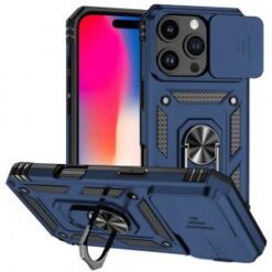 iPhone 16 Pro 6.3 inch Well Protective Magentic Ring Stand Camera Protective Cover Case - Blue