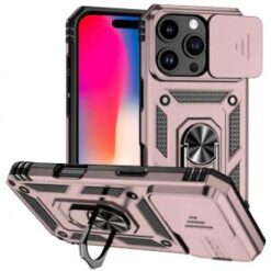 iPhone 16 Pro 6.3 inch Well Protective Magentic Ring Stand Camera Protective Cover Case - Rose G