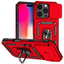 iPhone 16 Pro 6.3 inch Well Protective Magentic Ring Stand Camera Protective Cover Case - Red