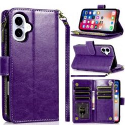 iPhone 16 6.1 inch Luxury Wallet Card ID Zipper Money Holder Case Cover - Rose Gold