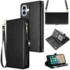 For iPhone 16 Plus 6.7 inch Purse Style Wallet Card ID Money Holder with Zip containing Long & Short