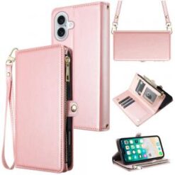 For iPhone 16 Plus 6.7 inch Purse Style Wallet Card ID Money Holder with Zip containing Long & Short