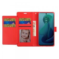 For Motorola Moto G 5G 2024 Wallet ID Card Holder Case Cover - Red