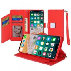 iPhone 16 Pro Max 6.9 inch Wallet ID Card Holder Case Cover - Red